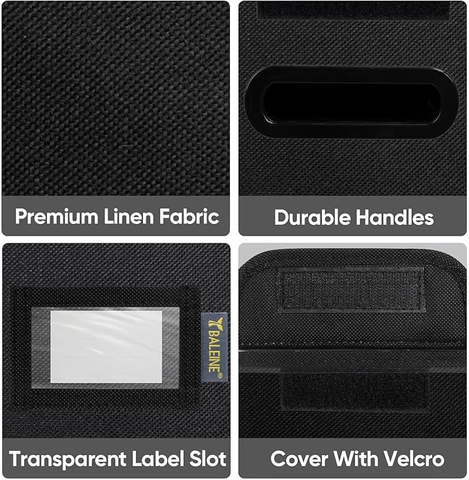 BALEINE File Organizer Box with Lid, Collapsible File Folder Organizer with Plastic Slide, Hanging File Folder Box for Office Document Storage (2 Pack, Black, S)