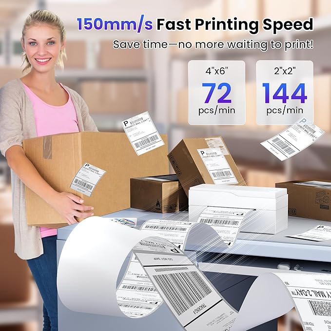 Bluetooth Thermal Label Printer – 4x6 Shipping Label Printer for Small Businesses & Shipping Packages, Compatible with Android, iPhone, and Windows, Ideal for Amazon, eBay, Shopify, Etsy (White)