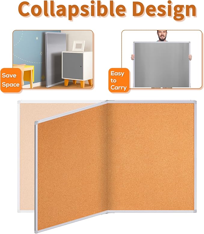 maxtek Large Cork Board 60 x 48 in, Bulletin Board for Walls, 5'x 4' Extra Aluminum Framed Corkboard, Foldable Wall Mounted Back to School Pin Memo Notice Cork Board for Office, Home Wall Display