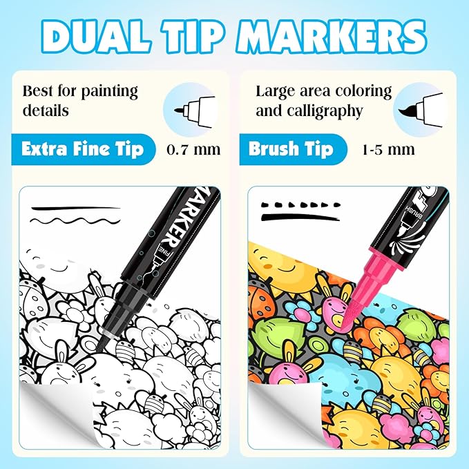 FUMILE 36 Colors Acrylic Paint Markers Dual Tip(Fine and Brush Tip), Acrylic Paint Pens paint Marker for Wood, Rock, Plastic, Glass, Ceramic, Canvas.Acrylic Markers Set for DIY Crafts and Art.