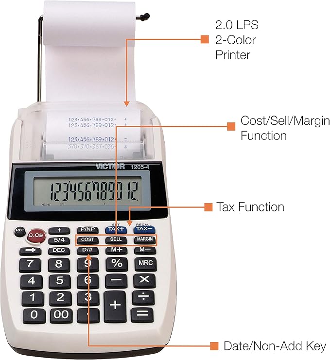 Victor 1205-4 12 Digit Portable Palm/Desktop Commercial Printing Calculator, 1.8" x 4" x 8"