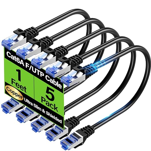 Cat6A Ethernet Cable Shielded 10Gbps 1 ft, Slim Shielded Ethernet Cable Cat 6 by Unknown