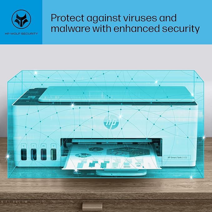 HP Smart Tank 5103 Wireless All-in-One Refillable Ink Tank Printer, Scanner, Copier with 2 Years of Ink and 100 Sheets of Photo Paper Included, Best for Home (5D1B2A)