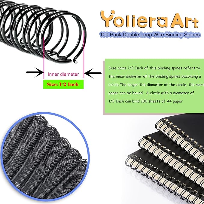 100 Pack Double Loop Wire Binding Spines, 3 to 1 Pitch,1/2 Inch Wire Cinch Book Binding Fit for School Office Notebook Maker, YolieraArt Metal Spiral for Bindings, (100 Sheet Capacity, Red)
