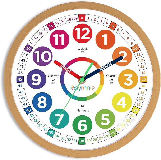 Roymnie Wall Clock for Kids Learning to Tell Time Analog Non Ticking Battery by Unknown