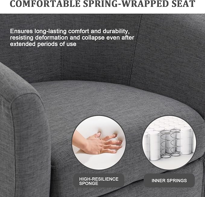 UIXE 360° Swivel Barrel Accent Chairs Set of 2, Modern Round Arm Chair Upholstered Club Armchair, Single Sofa Seating in Fabric for Living Room, Bedroom (Dark Grey)