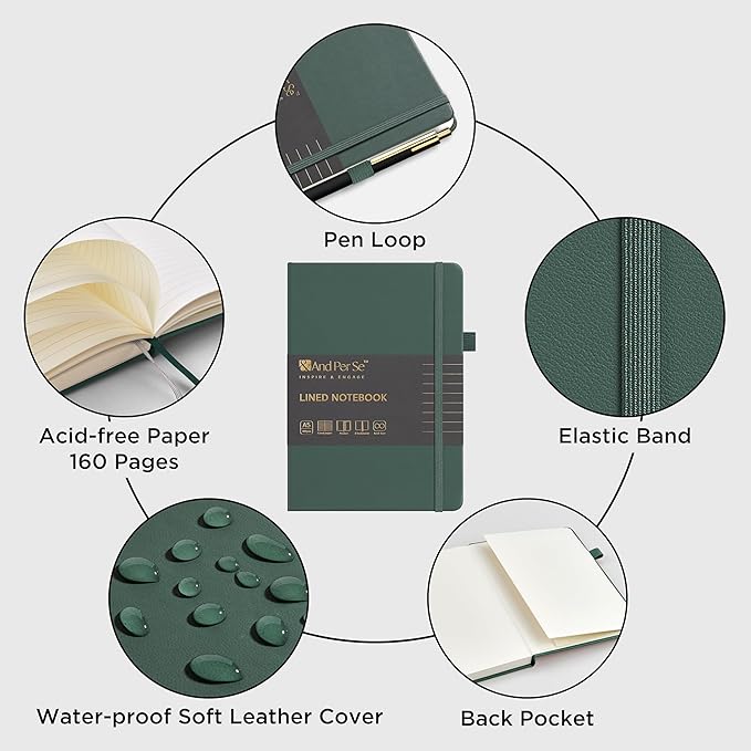 A5 Lined Leather Journal and Pen Set (3 packs), Hardcover Notebook with Pen, 160 Pages 100gsm Thick Ruled Paper for Men Women, for Work, Business, School or Home Writing, 5.7'' x 9'' (Green)