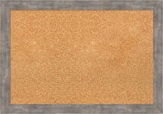 Amanti Art Natural Cork Board for Wall, 19x27 Vision Board with Silver Wood Frame, Medium Corkboard Office Decor for Home Organization, Casual Corkboard Pinboard to display items for home organization