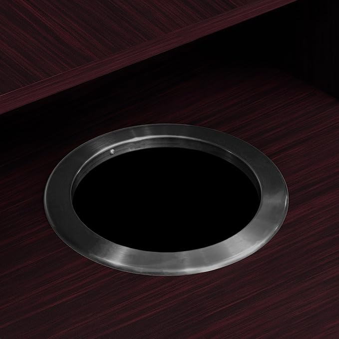 Flash Furniture Dell Trash Can Enclosure with Tray Shelf and 8" Drop Hole, Commercial Grade Trash Receptacle for 32 Gallon Round Cans, Swing Door Access, Mahogany