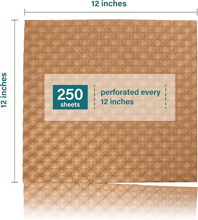 Elementree Paper Bubble Wrap Sheets for Packing, Moving, & Shipping - 12" x 12" x 250' - Eco-Friendly Kraft Bubble Paper - Recyclable Cushioning Wrap - Made in the USA (01913)