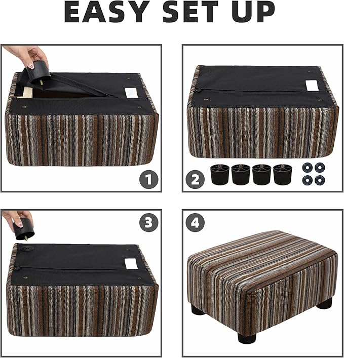 CAROLMADE Small Foot Stool Ottoman Footstool with Legs Under Desk Footrest for Living Room Bedroom and Office,Linen-Stripe Brown