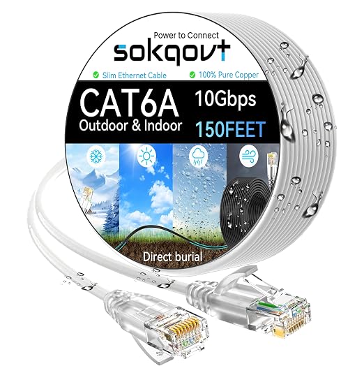 Cat6a Ethernet Cable Slim 150ft Outdoor&Indoor, 28AWG Pure Copper Cat6 Internet by Unknown