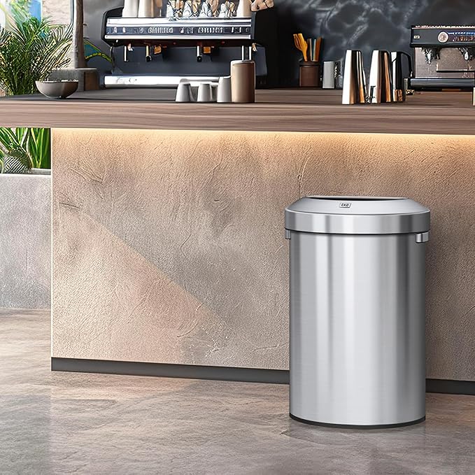 EKO Urban 16 Gallon Semi-Round Open Top Waste Bin, Stainless Steel Half Round Commercial Trash Can for Indoor and Outdoor, Extra Large Metal Garbage Bin for Home, Office, Restaurant, Restroom, 60L