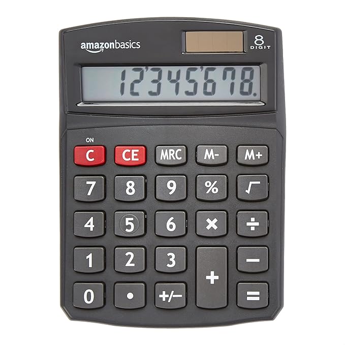 Amazon Basics LCD 8-Digit Desktop Calculator, Portable and Easy to Use, Black, 1-Pack