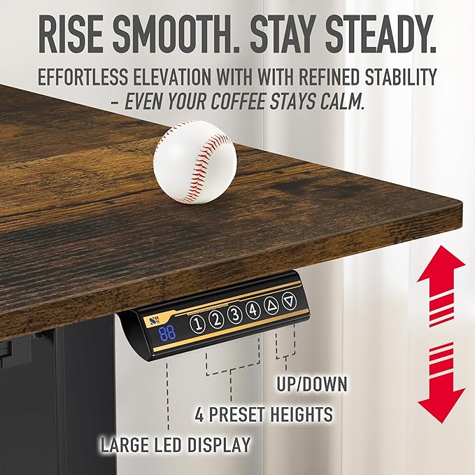 SHW 48-Inch Electric Height Adjustable Standing Desk with Drawer, Memory Preset and Cable Management Tray, Rustic Brown