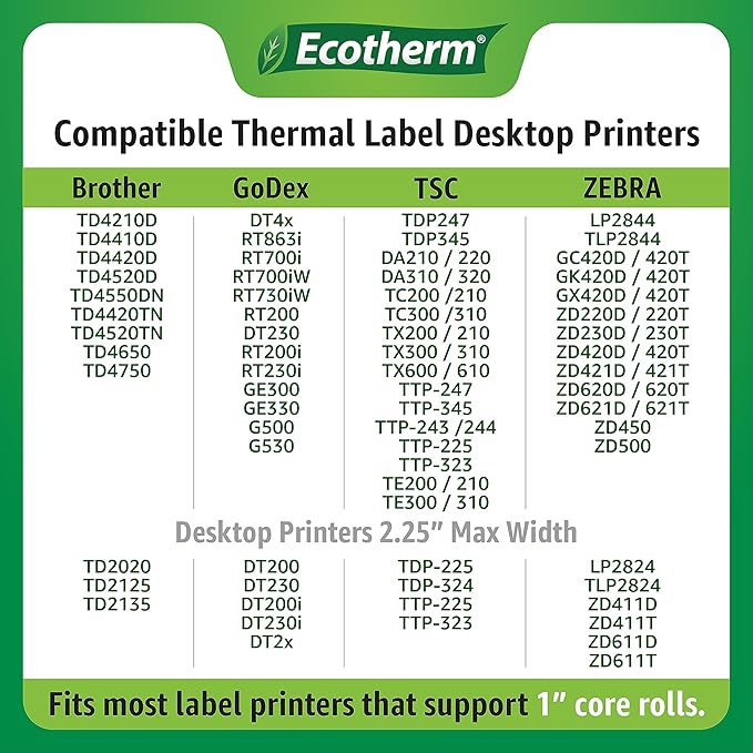 1" x 3" Thermal Labels | 6 Rolls | 5040 Labels | fits Zebra, Godex, Arkscan, iDPRT, Offnova Thermal Label Printers and More | Blank White Adhesive Stickers by Ecotherm