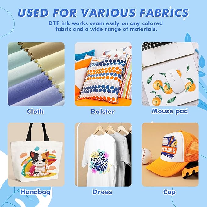 Premium DTF Ink 3000 ml, DTF Transfer Ink for PET Film, Refill Ink for printheads ET-8550, XP-15000, XP600, I3200, L1800, Direct to Film Heat Transfer Printing, 500ml x 6 (2W+BKCMY)