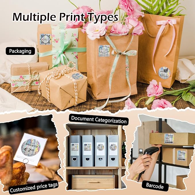 HuiJuKeJi 2 Rolls Holographic Silver Thermal Labels Paper for Phomemo M110 M200 M220 M221,50x50MM Round＆Square,Waterproof Self-Adhesive Mini Printer Laser Stickers for DIY Glitter Labels/Thanks Card