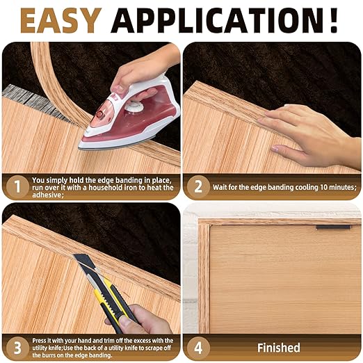 GSCIT Club Red Oak Edge Banding, 13/16 inch x 250ft roll of Veneer Plywood Edge Banding Preglued Flexible, Wood Tape Banding for Cabinet Repair