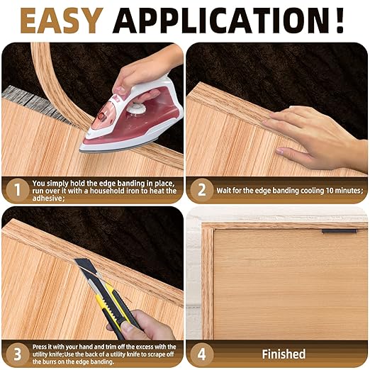 GSCIT Club Red Oak Edge Banding, 1 inch x 500ft roll of Veneer Edge Banding Pre-glued Flexible, Wood Tape Banding for Cabinet Repair Furniture