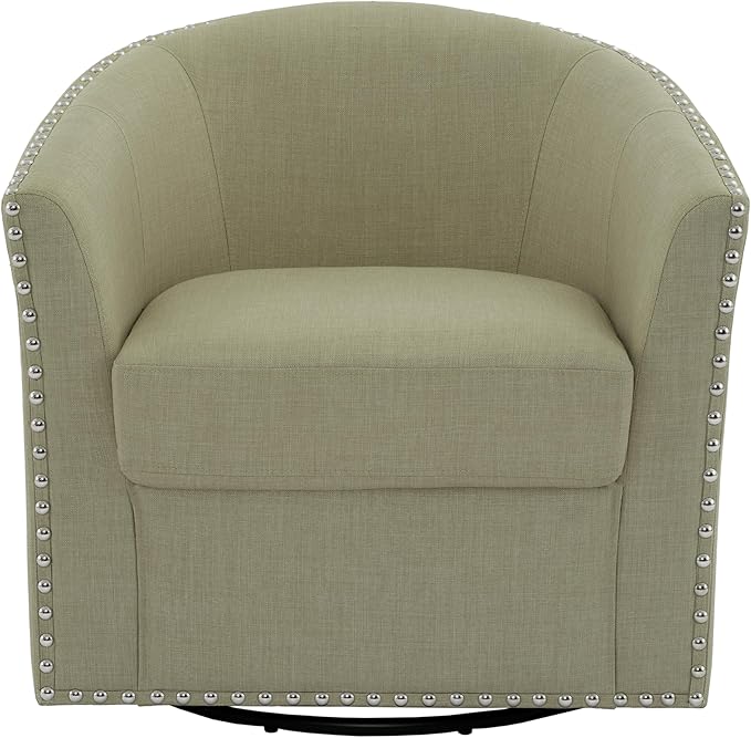 UIXE 360° Swivel Barrel Accent Chair Set of 2, Modern Upholstered Arm Chair Round Club Armchair, Nailhead Trim Single Sofa Seating in Fabric for Living Room - Light Camel