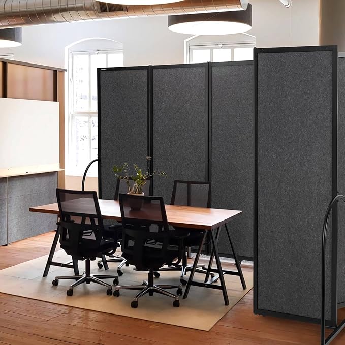 Folding Room Partition,Privacy Room Screen with Arms,Office Dividers Partition Wall,10'2"L* 6'7"H,Dark Grey