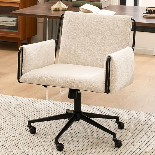 Kidol & Shellder Office Desk Chair Set of 2 with Arm, Swivel Adjustable Height with Wheels Comfortable Wide Seat for Home Office, Bedroom, Makeup Room, Beige