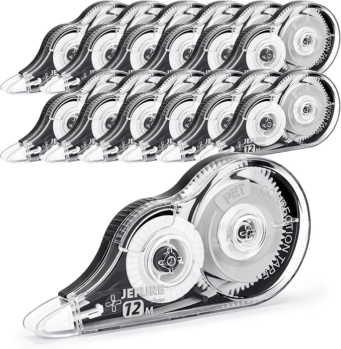 12 Pcs Correction Tape, 39.37 Ft White Wrong Out Tear-Resistant Bulk, Instant Corrections Easy to Use Applicator for School, Office, Note Taking, Journal (Tape Width 0.2 in，Clear)