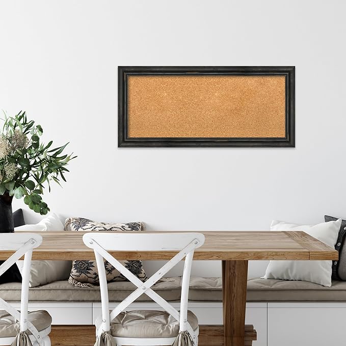 Amanti Art Natural Cork Board for Wall, 15x33 Vision Board with Black Wood Frame, Medium Corkboard Office Decor for Home Organization, Rustic Farmhouse Corkboard Pinboard to display items for home