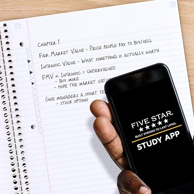 Five Star Spiral Notebook + Study App, 2 Pack, 1 Subject, College Ruled, 8-1/2" x 11", 80 Sheets, Fights Ink Bleed, Water Resistant Cover, Soft Petals (820331F-ECM)