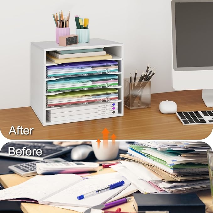Paper Organzier Wood Desktop Organizer Storage Letter Tray File Sorter with Adjustable Shelves for Home Office