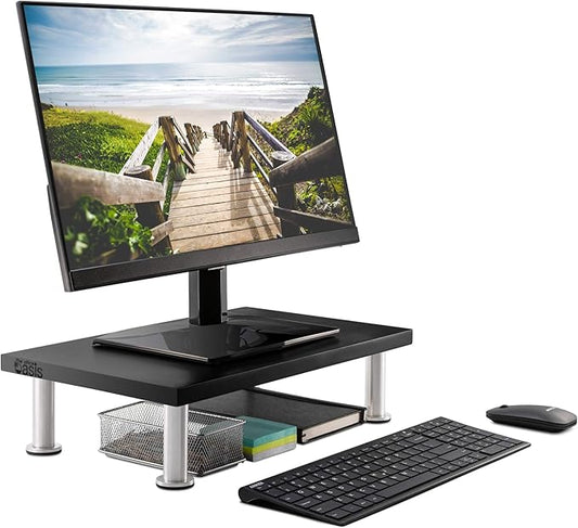 The Original Bamboo Monitor Stand (As Seen On PBS) - Monitor Riser for Computer Screen or Laptop - Desk Shelf Adds Storage Space and Improves Ergonomics - Black
