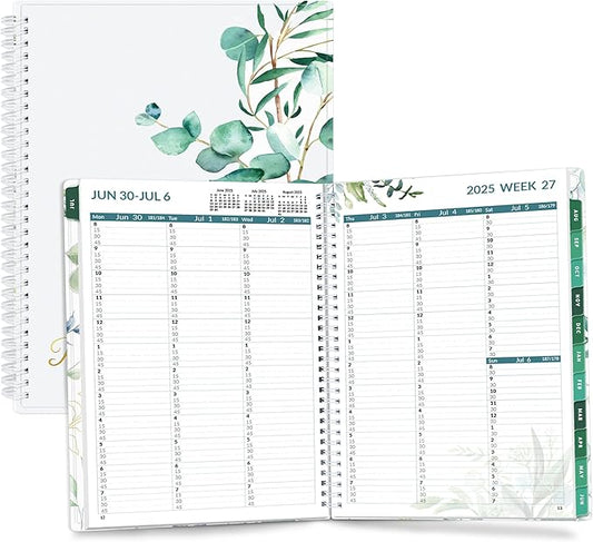 SUNEE 2025-2026 Appointment Book, Quarter-Hourly, Weekly & Monthly - from July 2025 to June 2026, 8.5"x11" Academic Planner, Flexible Cover, Note Pages, Bookmark, Spiral Binding, Leaves