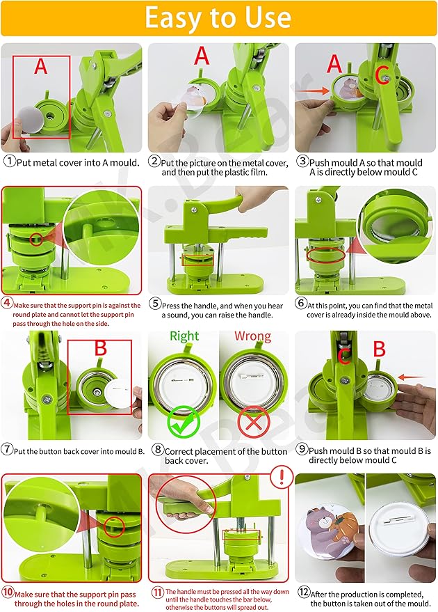 Button Maker Machine - Multiple Sizes 1.25in+2.25in, Kit for DIY Gifts, Button Press Machine with Free 200PCS 32-58mm Supplies & 2 Circle Cutter