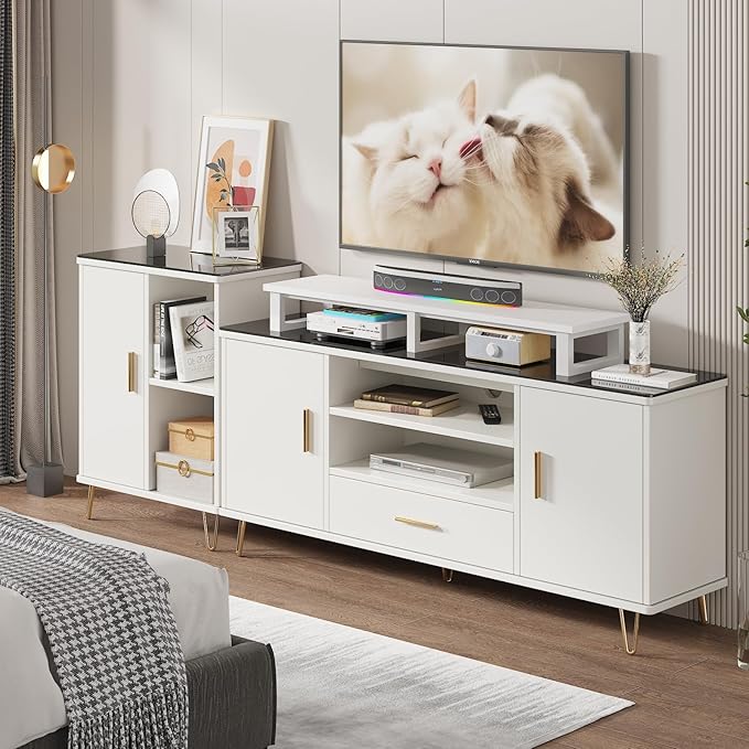 45" Large TV Riser for 32-60 inch TV, TV Riser Stand Shelf with Steel Legs, Tabletop TV Stand Riser for Home Office,White