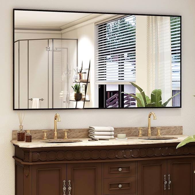 34"x76" Full Length Mirror with Stand, Large Rectangular Floor Mirror for Bedroom, Living Room or Closet, Wall-Mounted or Freestanding, Black Aluminum Alloy Frame