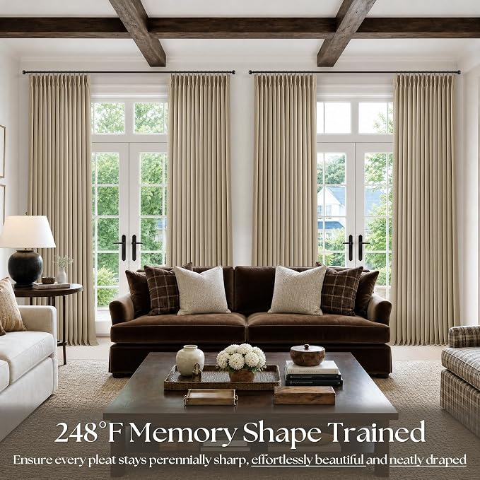 Linen Pinch Pleated Curtains 90 Inches Long 4 Panels Set, Burlywood Birch - Image 7