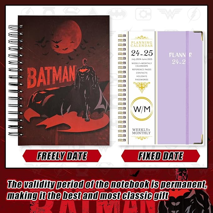 Super Hero Academic Planner, Weekly Monthly Daily Agenda, Custom Date Organizer for Time Management, Spiral Bound Notebook with Colorful Tabs, Datebooks for Reward School Teacher (Red)