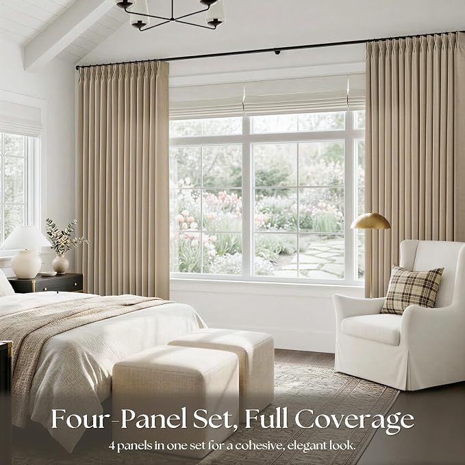 Linen Pinch Pleated Curtains 90 Inches Long 4 Panels Set, Burlywood Birch - Image 6