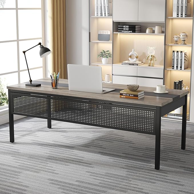 Tribesigns 70.8" Large Executive Office Desk and 47" Lateral File Cabinet Combo, L-Shaped Computer Desk Business Furniture with Drawers and Shelves, Home Office Workstation, Grey & Black