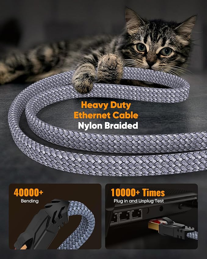 Snowkids Cat 8 Ethernet Cable 20 FT, Braided Heavy Duty High Speed - Image 5