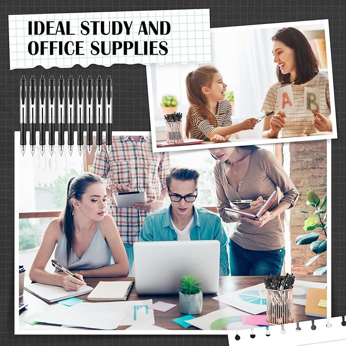 Fulmoon 100 Pcs Gel Ink Pens Retractable Ballpoint Medium Point 1.0 mm Ballpoint Smooth Writing Click Pens for Journal Writing Office Home(Black Ink)