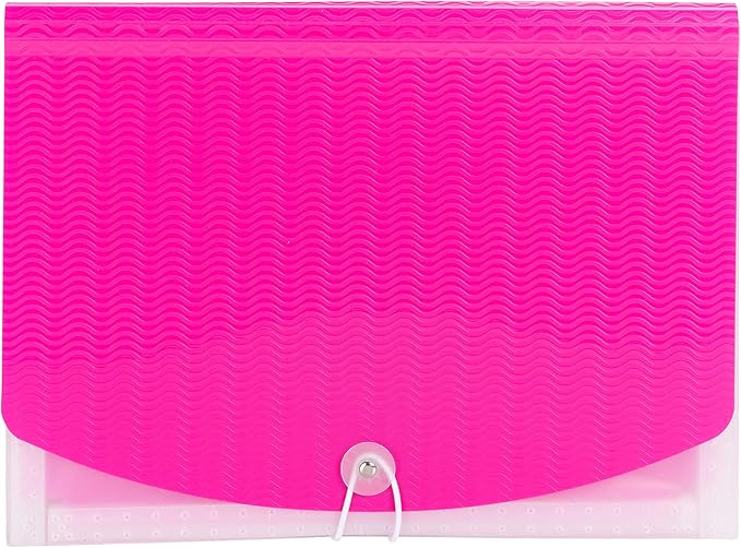 Smead Poly Expanding File, 6 Dividers, Flap and Cord Closure, Letter Size, Wave Pattern Pink/Clear (70874)