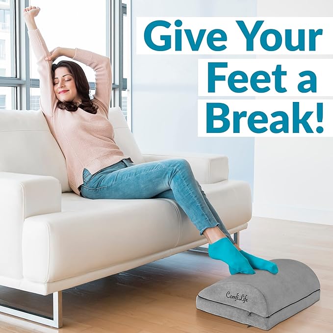 ComfiLife Foot Rest for Under Desk at Work – Adjustable Desk FootRest for Office Chair, Gaming Accessories – Ergonomic Teardrop Design for Back, Hip & Leg Pain Relief – 100% Memory Foam (Gray)