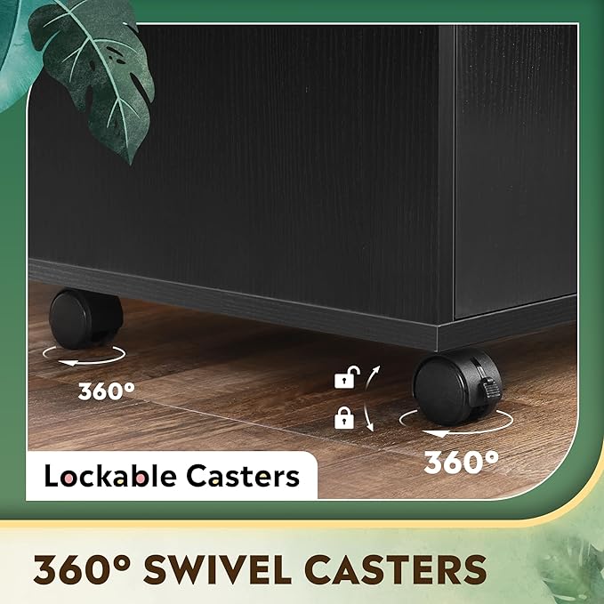 DEVAISE Office Storage Cabinet with Doors and Shelves, Lateral Printer Stand for Office Supplies and File Storage, Filing Cabinet for Home Office, Black