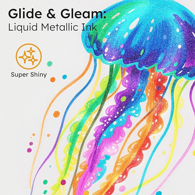 Glitter Markers,16 Colors Metallic Markers Sparkle Pens for Adults Kids,Arts & Crafts Supplies,Rock Painting, Wood, Scrapbook, Birthday Cards, Dual Tip Glitter Acrylic Paint Pens Set of 8