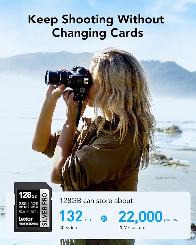 Lexar 128GB Professional Silver PRO SD Card, Full HD, - Image 2