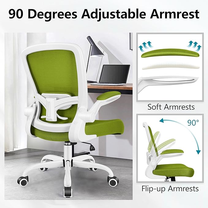 FelixKing Office Chair, Ergonomic Desk Chair Breathable Mesh Chairs with Adjustable High Back Lumbar Support Flip-up Armrests, Executive Swivel Comfy Task Computer Chairs for Home Office Avocado Green