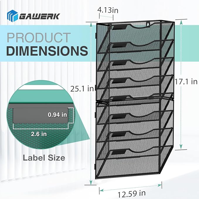 8-Tier Wall File Organizer Hanging Wall File Holder Wall Mount Paper Folder Organize, Mesh Magazine Document Mail Organizer Wall Organizer for Office School Home, Black