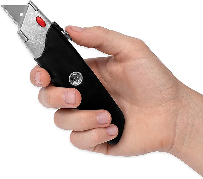 Internet's Best Premium Utility Knife - Set of 20 - Retractable Razor Knife Set – 5 Extra Blade Refills - Box Cutter Locking Razor Knife – Rubber Grip - Black